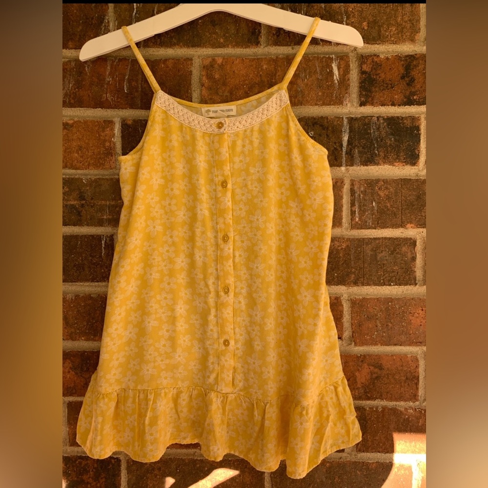 Tucker+Tate Girls Yellow Floral Lace Ruffle Button Front Sleeveless Camisole Top